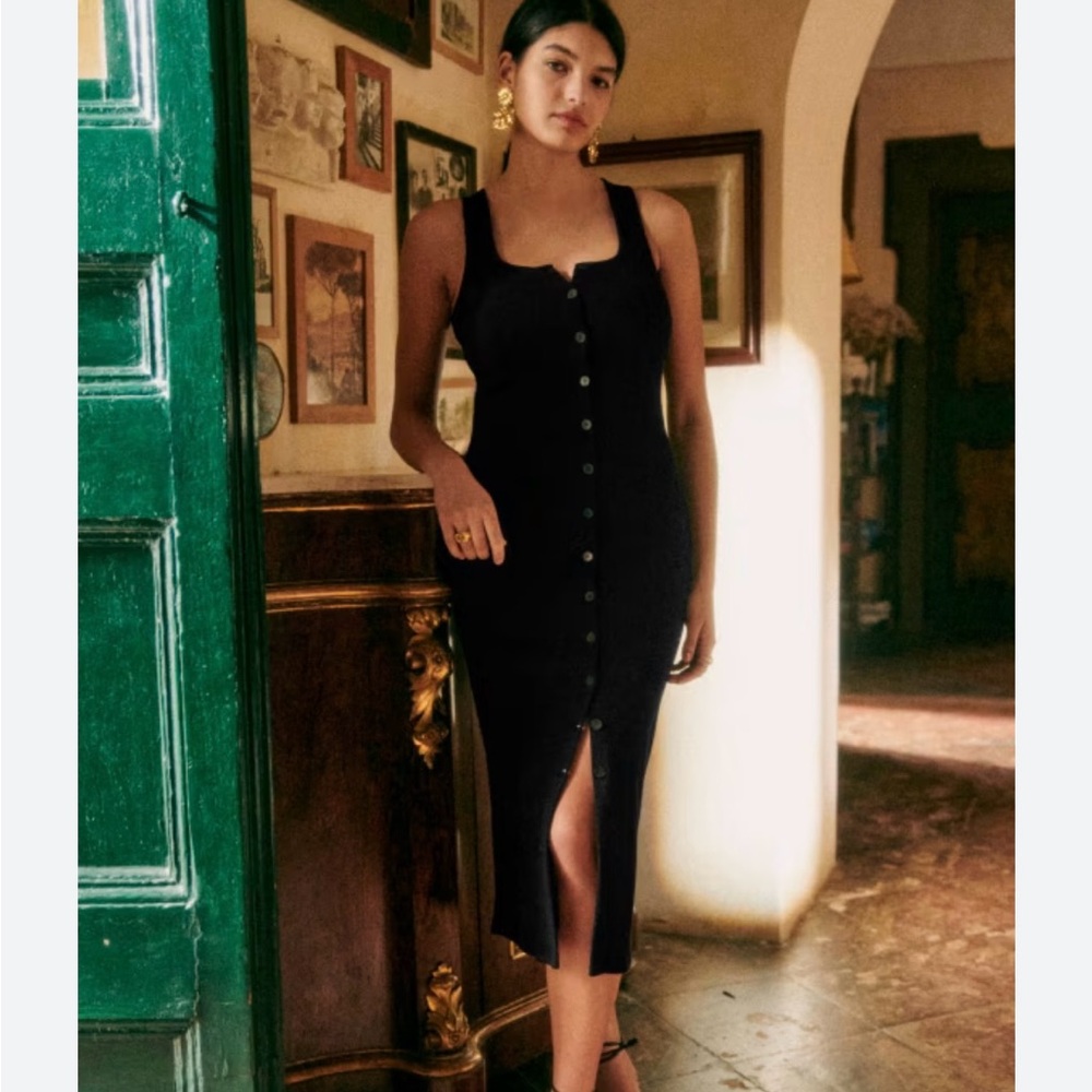 Sezane Fabiola Black Dress Midi